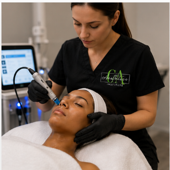 Medical aesthetics professional with laser device